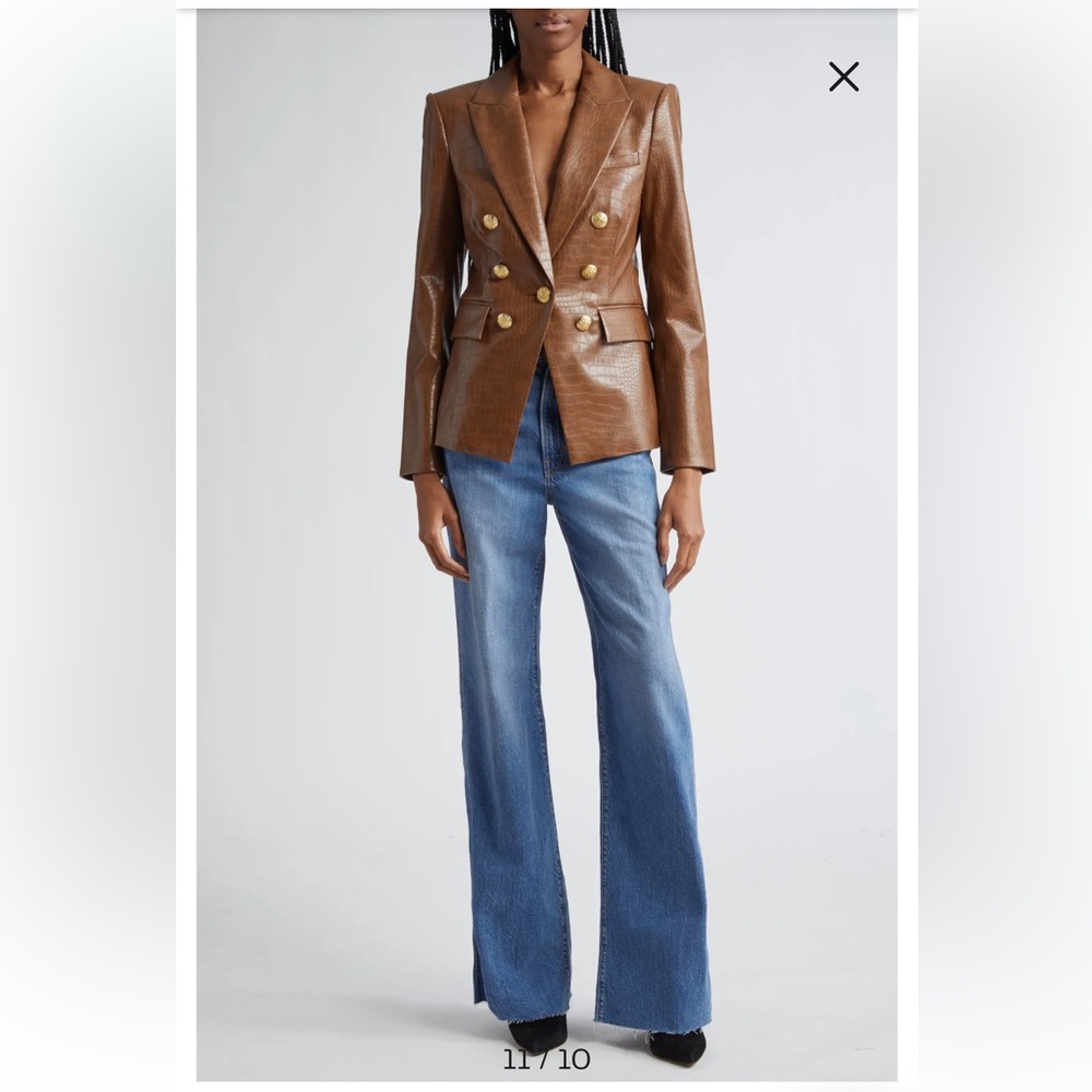 VERONICA BEARD | Lawrence Dark Camel Croc Faux Leather Dickey Jacket Size 12 - Picture 2 of 9